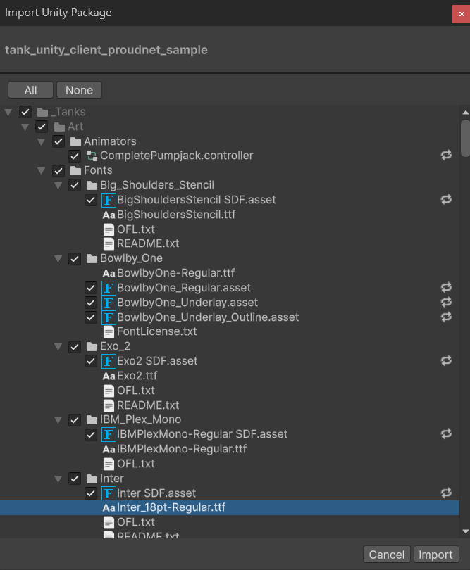 ProudNet Unity Tank Client Sample Package Import