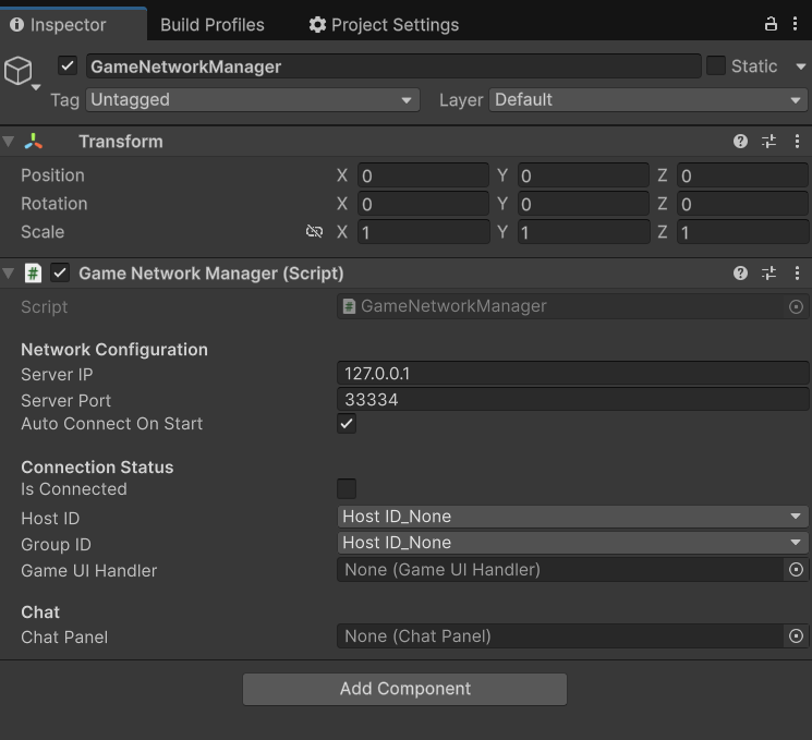 GameNetworkManager Inspector