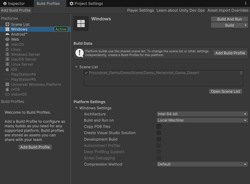Windows Standalone Build Settings