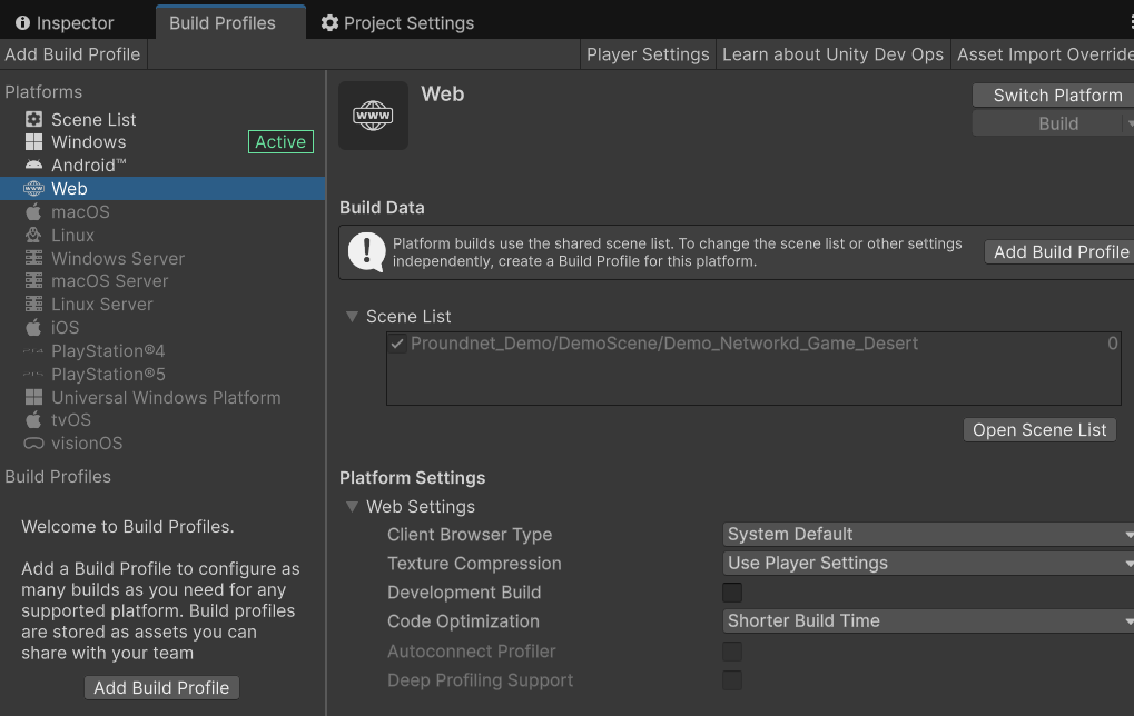 WebGL Build Settings