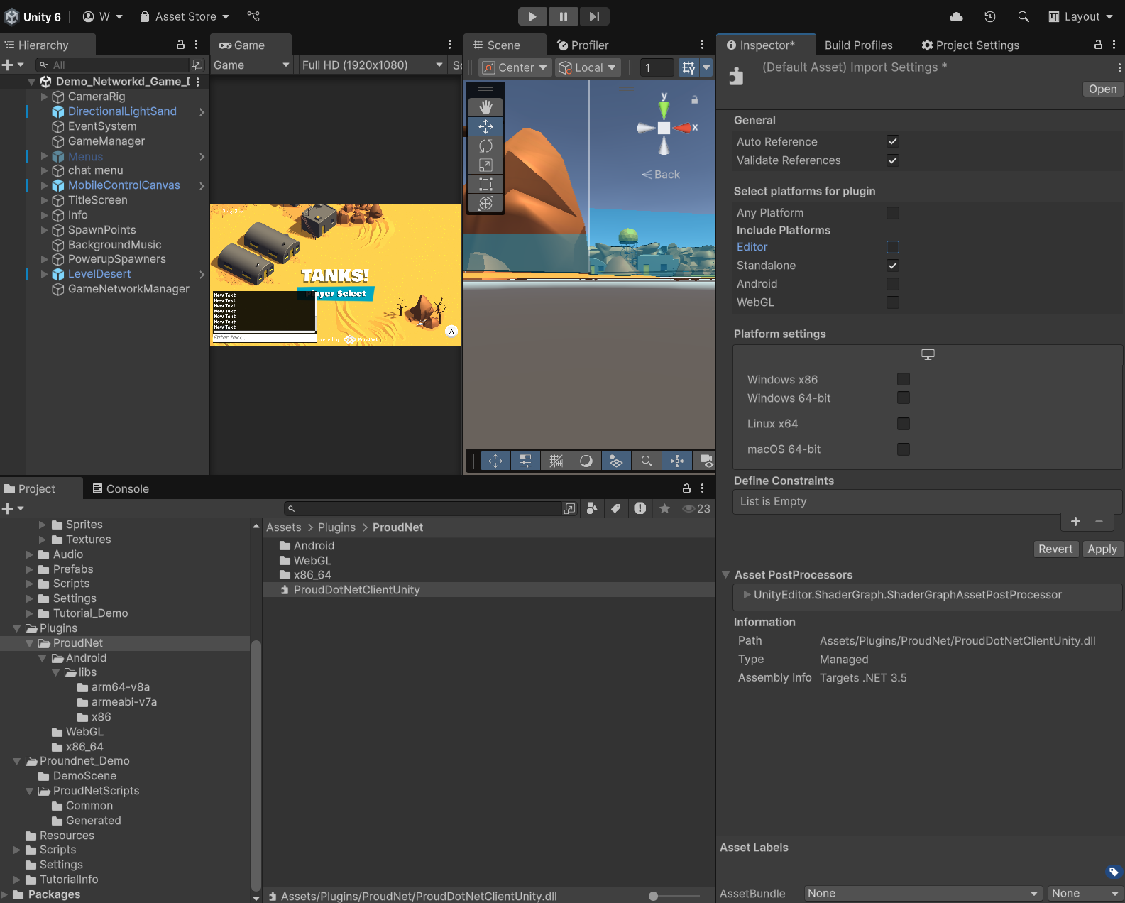 ProudNet .NET DLL Platform Settings
