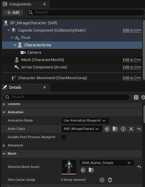 BP_MirageCharacter Configuration